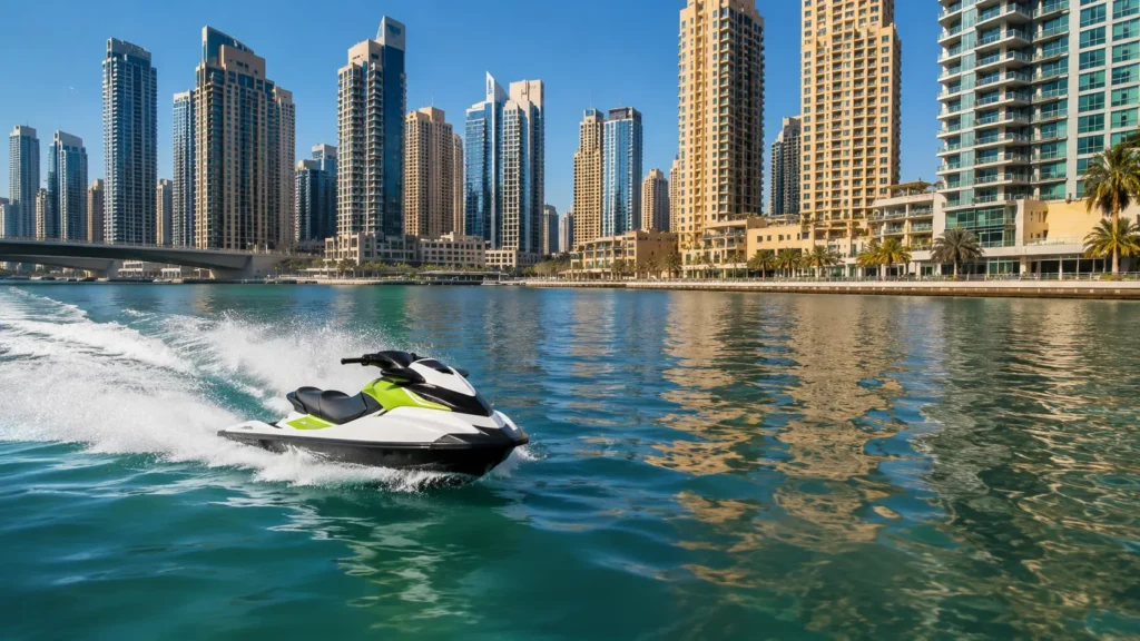Jet Skiing Past the City Skyline